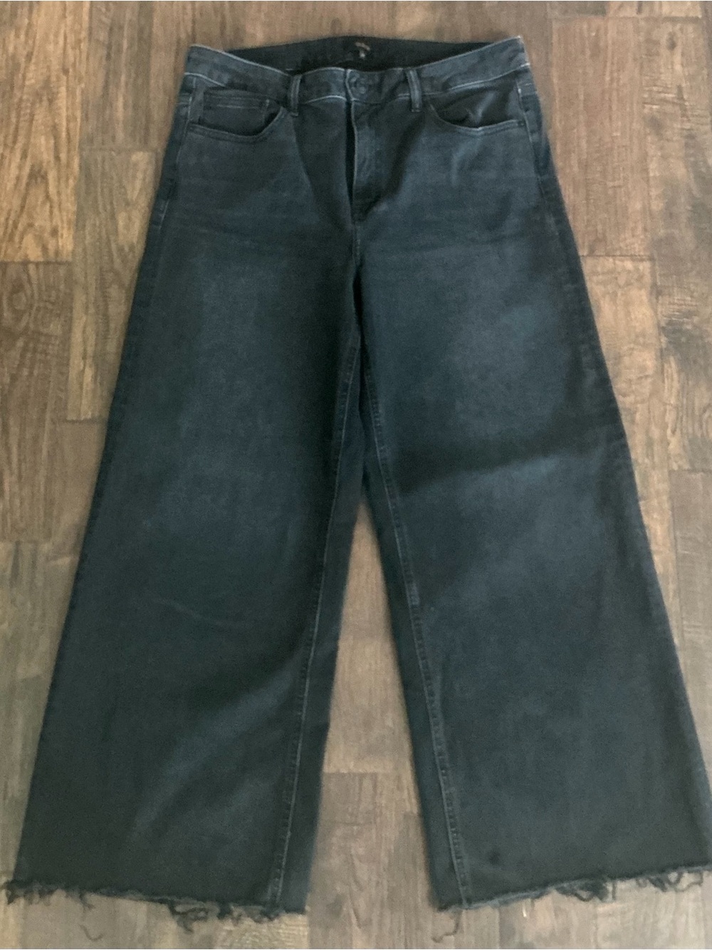 Quince Bella Stretch Wide Leg Jeans Women’s 32/28 Faded Black Raw Hem